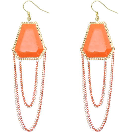 Orange Double Chain Geometric Dangle Earrings