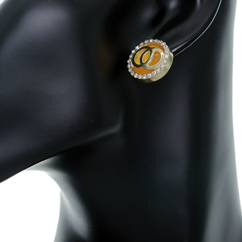 Orange Double Circle Rhinestone Post Earrings