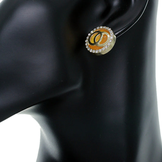 Orange Double Circle Rhinestone Post Earrings
