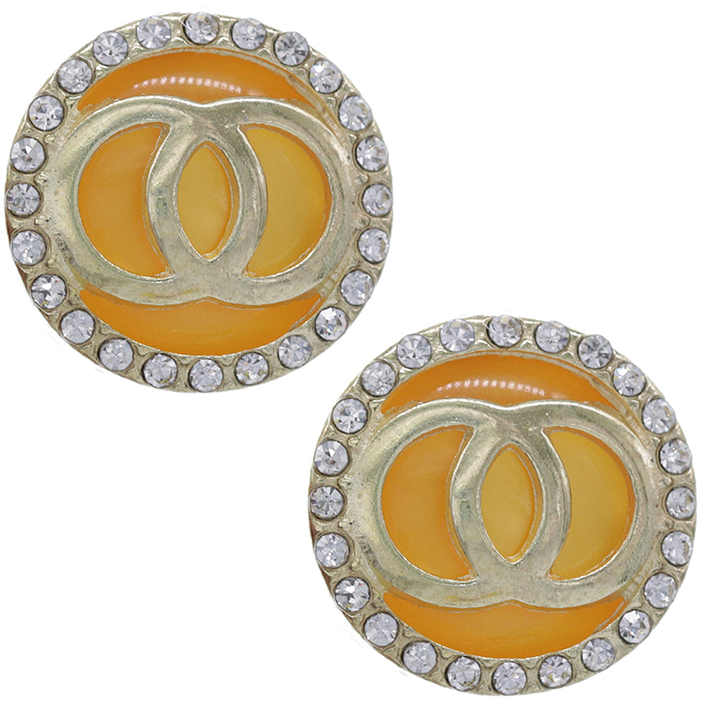 Orange Double Circle Rhinestone Post Earrings