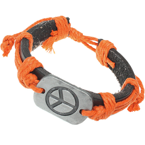 Orange Faux Leather Peace Adjustable Bracelet