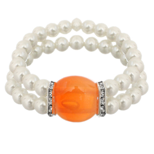 Orange Gemstone Faux Pearl Stretch Bracelet