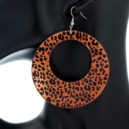 Orange Spotted Cheetah Print Round Earrings