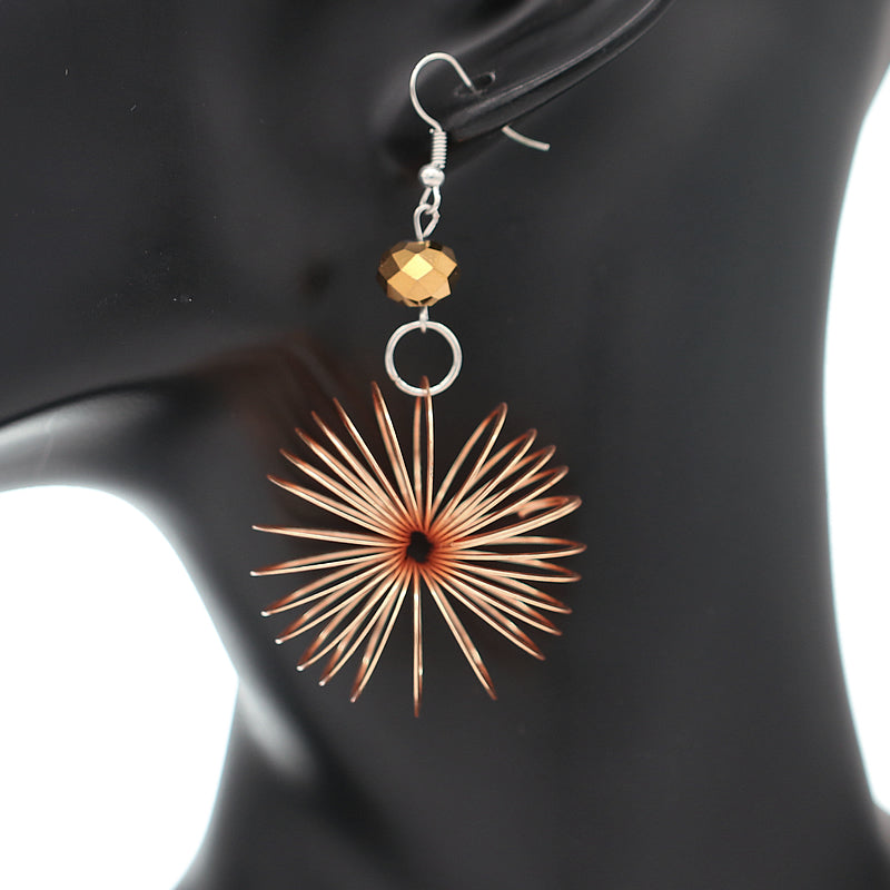 Metallic Orange Bead Coil Slinky Dangle Earrings
