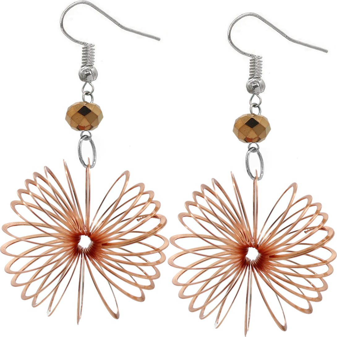 Metallic Orange Bead Coil Slinky Dangle Earrings