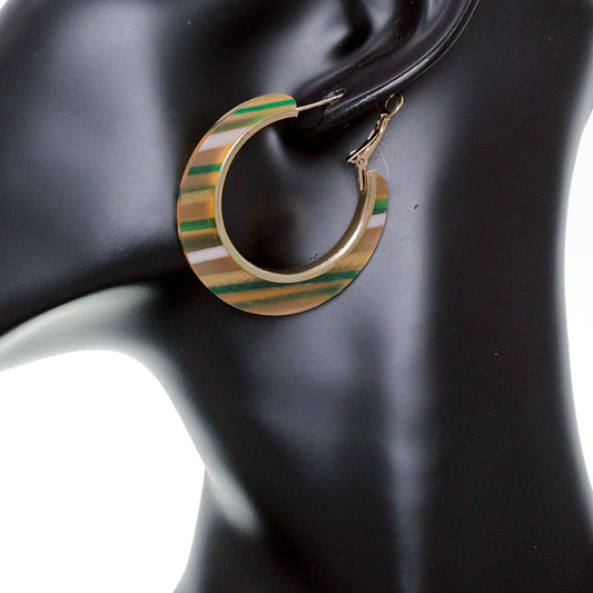 Orange Green Striped Mini Hoop Earrings