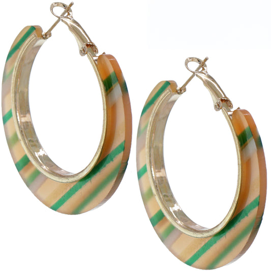 Orange Green Striped Mini Hoop Earrings