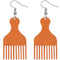 Orange Afro Pick Comb Afrocentric Wooden Earrings