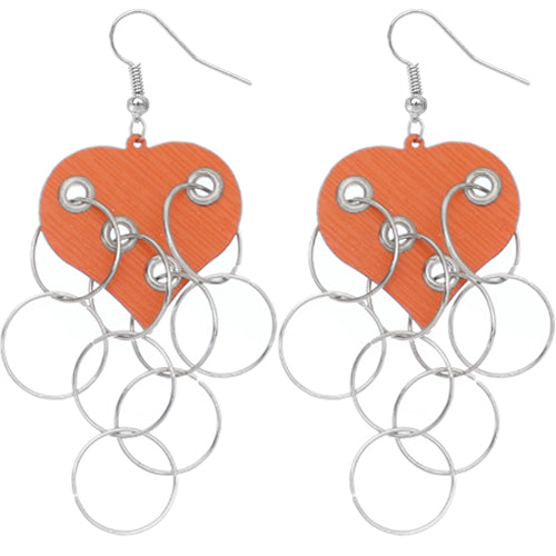 Orange Heart Ring Dangle Earrings