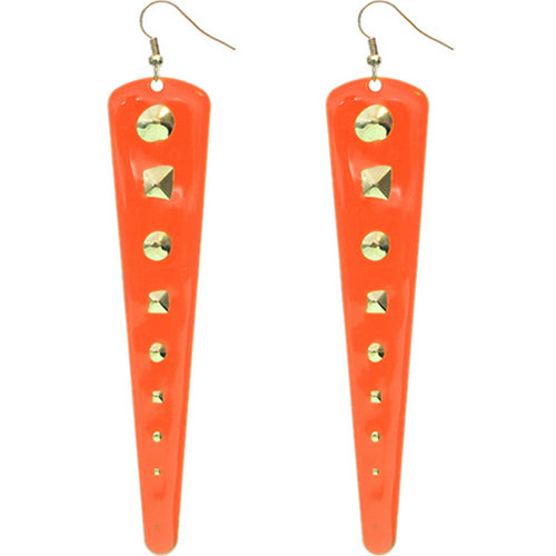 Orange Inverted Studded Triangle Dangle Earrings