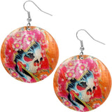 Orange Iridescent Skeleton Skull Flower Shell Earrings