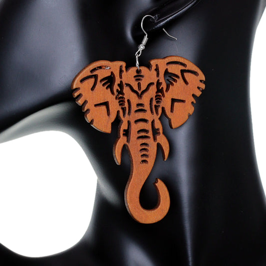 Orange Large Elephant Trunk Wooden Earrings
