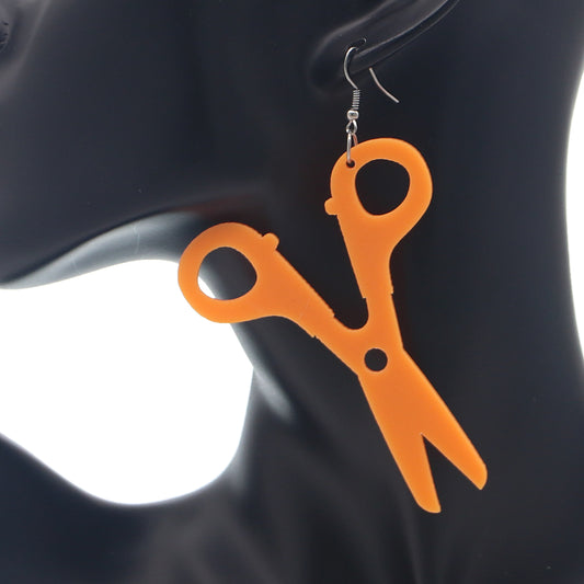 Orange Large Hairdresser Scissors Dangle Earrings