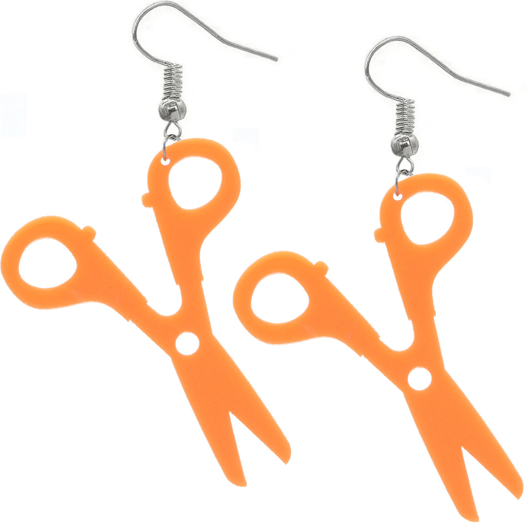 Orange Large Hairdresser Scissors Dangle Earrings