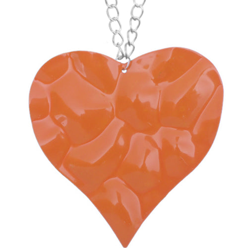 Orange Large Hammered Heart Chain Necklace