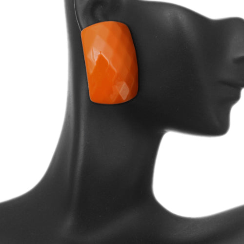 Orange Large Faceted Post Earrings