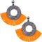 Orange Large Tassel Fan Rhinestone Earrings