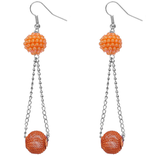 Orange Mesh Fireball Chain Earrings