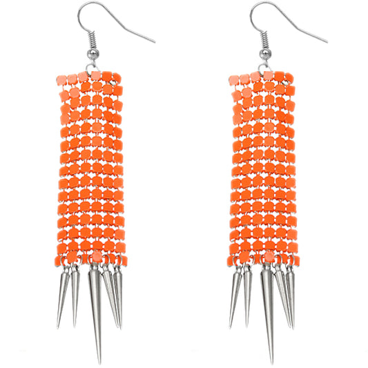 Orange Mesh Spike Dangle Earrings