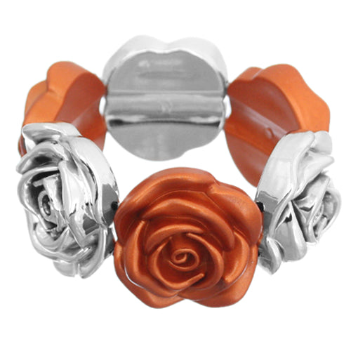 Orange Metallic Floral Stretch Bracelet