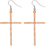 Orange Studded Mini Rhinestone Cross Earrings