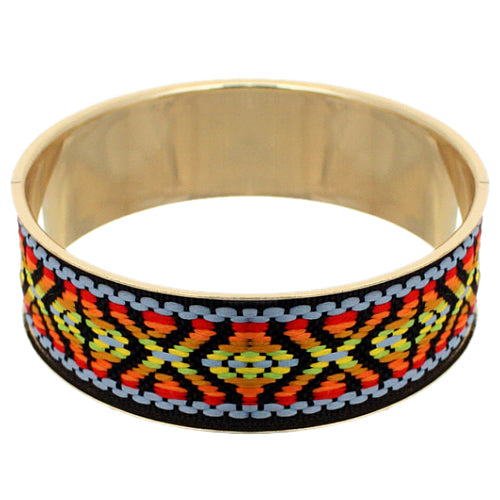 Orange Multicolor Boho Knit Bangle Bracelet