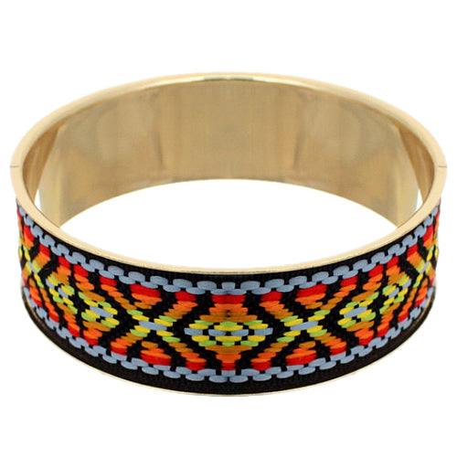 Orange Multicolor Boho Knit Bangle Bracelet