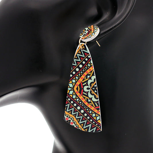 Orange Multicolor Zigzag Geometric Wooden Earrings