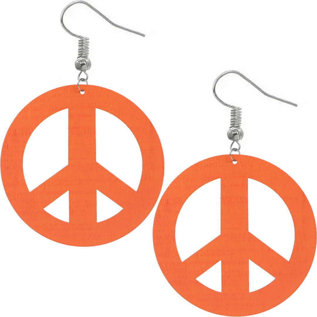Orange Oversized Peace Sign Wooden Earrings