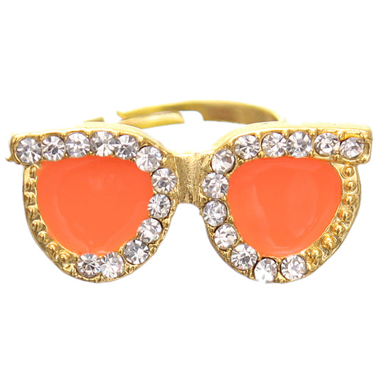 Orange Rhinestone Midi Sunglasses Adjustable Ring