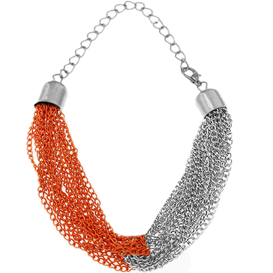 Orange Silver Multi Line Chain Bracelet