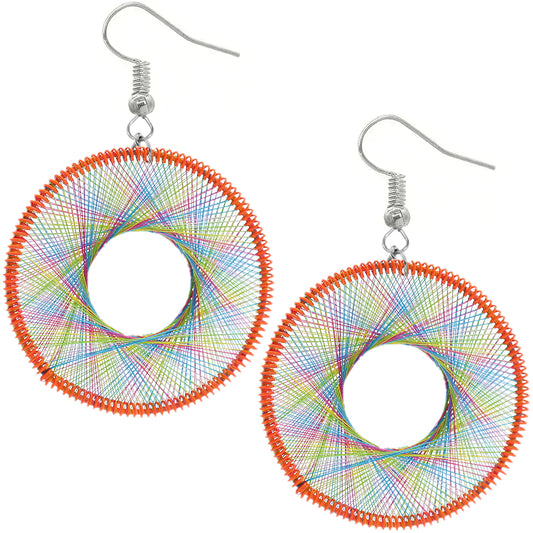 Orange Multicolor Woven Thread Earrings