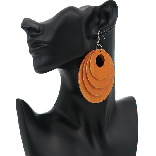 Orange Layered Wooden Dangle Earrings