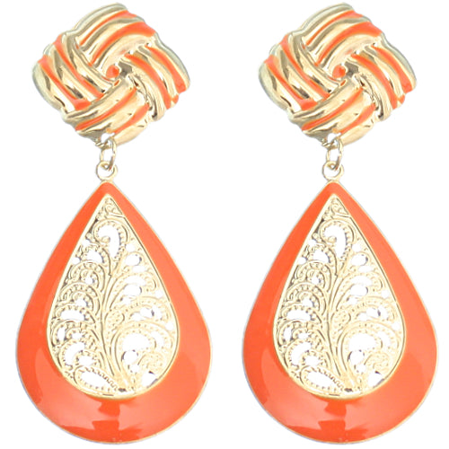 Orange filigree earrings