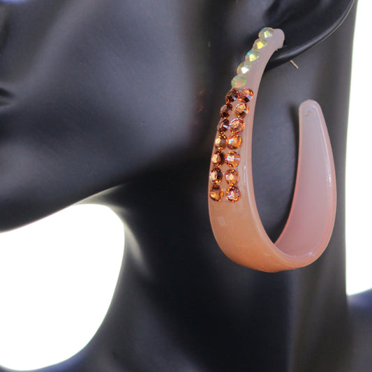 Orange Two Tone Rhinestone Hoop Earrings