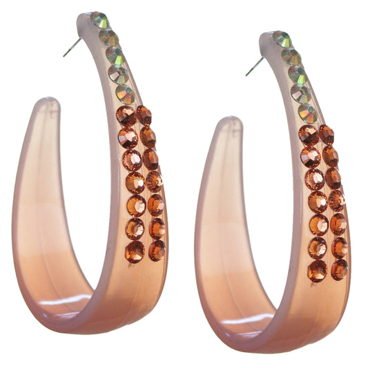 Orange Two Tone Rhinestone Hoop Earrings