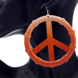 Orange Two Tone Large Peace Sign Metal Earrings