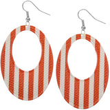 Orange White Long Oval Striped Earrings