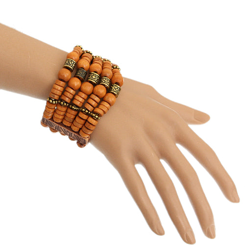 Orange Wooden Beaded Stretch Bracelet