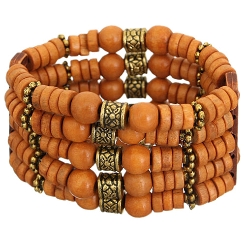Orange Wooden Beaded Stretch Bracelet