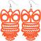 Orange Wooden Hoot Owl Earrings