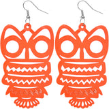 Orange Wooden Hoot Owl Earrings