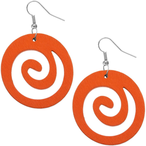 Orange Wooden Open Swirl Earrings