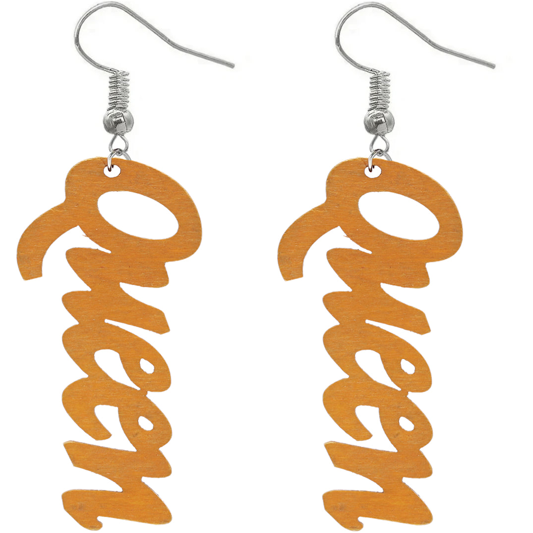 Orange Cursive Word Wooden Earrings