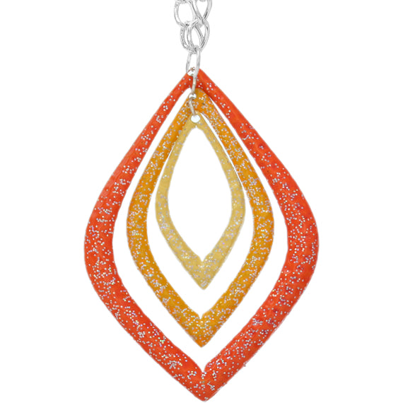 Orange Layered Glitter Teadrop Charm Necklace Set