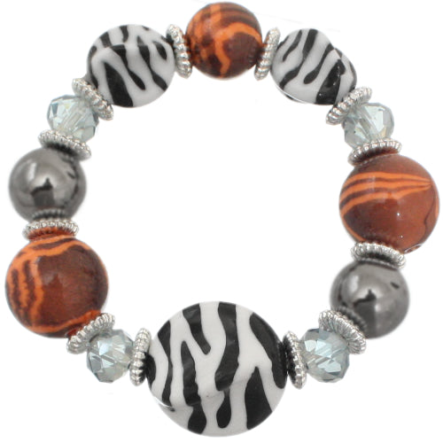 Orange Zebra Striped Beaded Stretch Bracelet