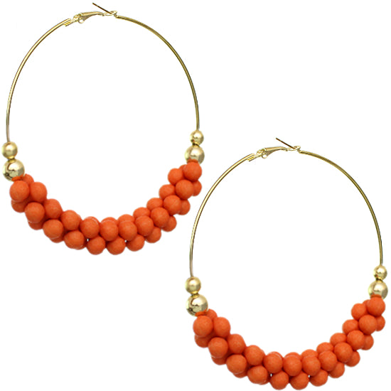 Orange Barbell Beaded Hoop Earrings