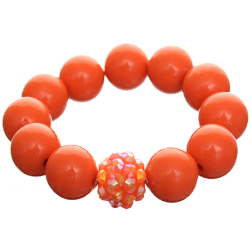Orange Large Fireball Beaded Stretch Bracelet