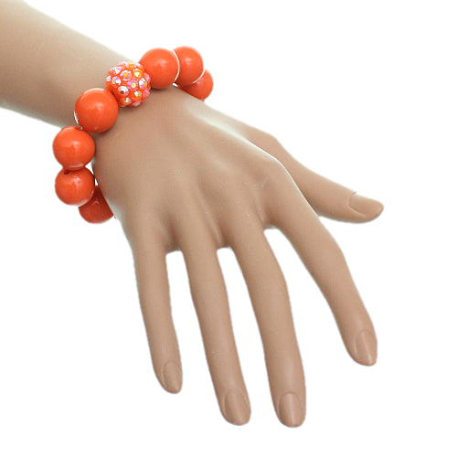 Orange Large Fireball Beaded Stretch Bracelet