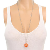 Orange Beaded Fireball Charm Chain Necklace